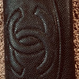 Coco Chanel black caviar leather vintage wallet.